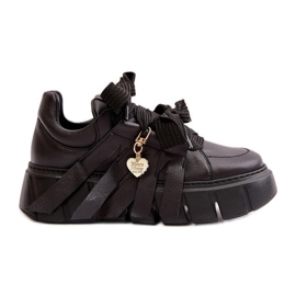 Sneakers i læder til kvinder på platform, sort CheBello 4568