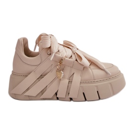 Sneakers i læder til kvinder på platformen Beige CheBello 4568