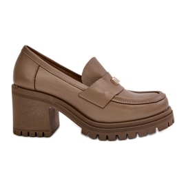 Zazoo 20168 elegante sko til kvinder med lav hæl, naturligt læder, mørk beige