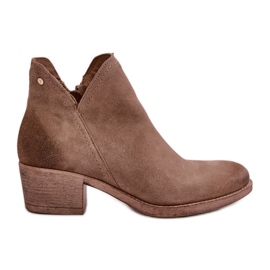 Zazoo 60475 ruskindsstøvler med lav hæl, opvarmet, mørk beige