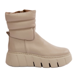 Zazoo 60512 læderstøvler til kvinder med lynlås, varme med filt, lys beige