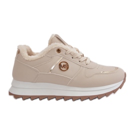 Damesportssko foret med pels, lys beige platform Lerisas