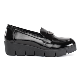 Goodin Kvinders sorte patent loafers med en tyk sål