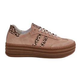 Zazoo N1068S4 damesneakers i ruskind på platformen Leopard Pink lyserød