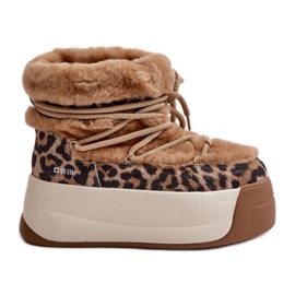 Snestøvler i læder til kvinder på en tyk sål med pels Leopard Big Star OO274A208 Brun beige