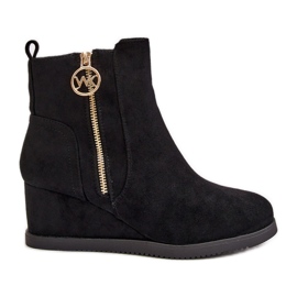 Isolerede kilestøvler med dekorativ lynlås, Eco Suede, Black Leretha sort
