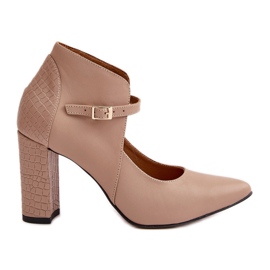 Læderpumper med spidse tæer på høj hæl Beige Laura Messi 2832