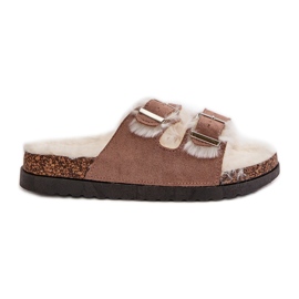 Dame Hjemmesko Flip-flops Med Spænder Og Pels Beige Ezilena