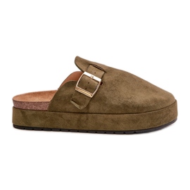Kvinders Platform Clog Flip Flops med guldspænde, mørkegrøn Terilaina