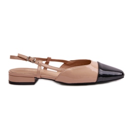 Beige Patent Ballerina Sko med åbne hæle, Beige Kairael