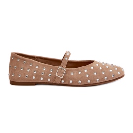 Dekoreret Eco Ruskind Beige Ballet Flats Med Bælte Tirilissa