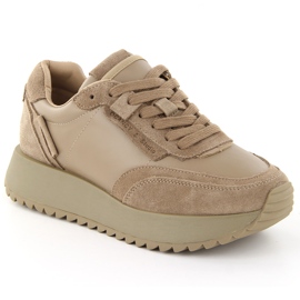Sportssko i læder til kvinder, beige, Artiker 55C0022