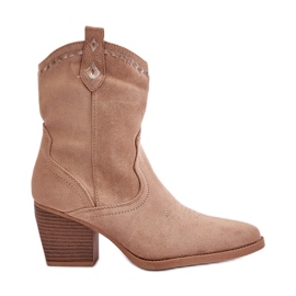 Cowboystøvler på høj hæl lavet af øko-ruskind, beige Narinae