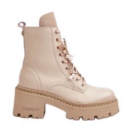 Ankelstøvler i læder med sommerfugl, beige CheBello 4590