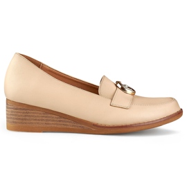 Beige damesko med lav kile