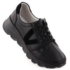 Kvinders sorte læder wedge sneakers Vinceza 7918