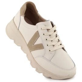 Beige kile-sneakers i læder til kvinder Vinceza 7918
