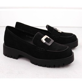 Dame loafers med dekoration, sort ruskind Potocki 12420