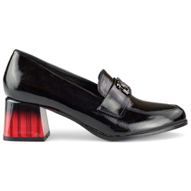Kvinders sorte patent pumps på høj hæl, damesko
