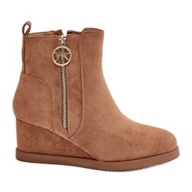 Isolerede kilestøvler med dekorativ lynlås, Eco Suede Camel Leretha brun