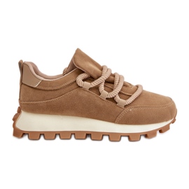 Sportssko Sneakers på platform lavet af øko ruskind, brun Riadella beige