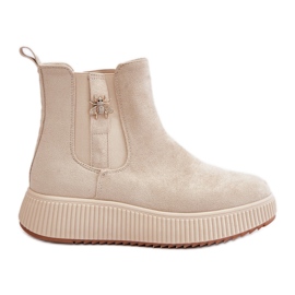 Slip-on støvler til kvinder på platformen med en nål, øko ruskind, lys beige Ciatheia