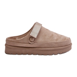 Beige dameflip-flops med pelsforing på platformen Azida