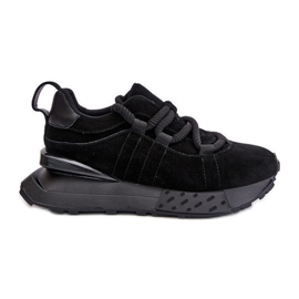 Damesneakers i ruskind på platformen med tyk snøre Artiker 54C1464 Sort