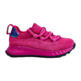 Damesneakers i ruskind med tyk snøre Artiker 54C1461 Fuchsia lyserød