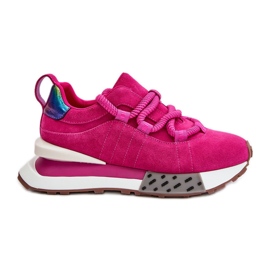 Damesneakers i ruskind på platformen med tyk snøre Artiker 55C0086 Fuchsia lyserød