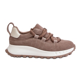 Damesneakers i ruskind med tyk snøre Artiker 54C1409 Beige