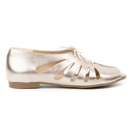 Exquisite Dame gennembrudte ballerinaer i læder 1444EX Guld gylden