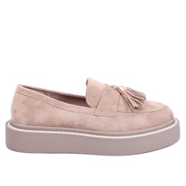 Trinity Beige platform loafers med frynser