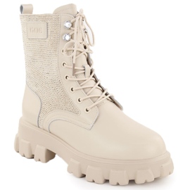 Ankelstøvler i læder med rhinestones, beige Goe OO2N4108