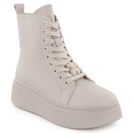 Beige læderstøvler på en platform med en bamse Vinceza 66701