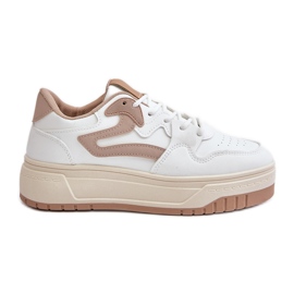 Øko-lædersneakers til kvinder på den hvide og beige platform Henizore