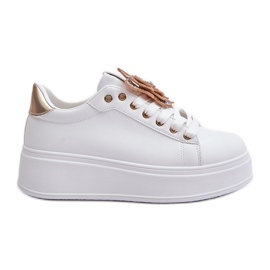 Sneakers på platform til kvinder med sommerfugl, hvid og guld Naritevia