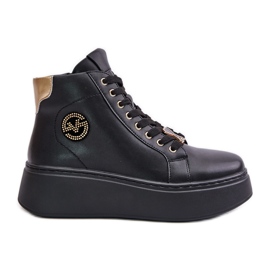 Høje lædersneakers til kvinder på platformen Vinceza 66707 Sort