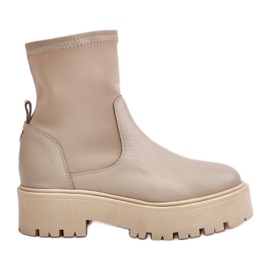Zazoo 2947 Slip-On-støvler til kvinder lavet af naturligt læder, beige