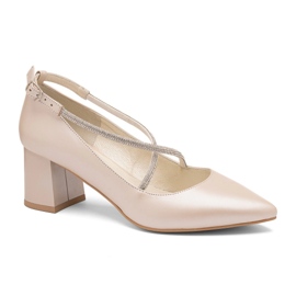 Lave pumps med dekorative krydsremme, beige BUTDAM