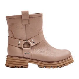 Flade læderstøvler til kvinder Lewski 3610 Beige