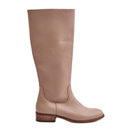 Lewski Dame Læder Mid-Calf Støvler med venstre lynlås 3616 Beige
