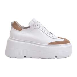 Lædersneakers på en massiv platform Lewski 3635/X hvid-beige