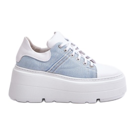 Lædersneakers på en massiv platform Jeans Lewski 3586 Hvid blå