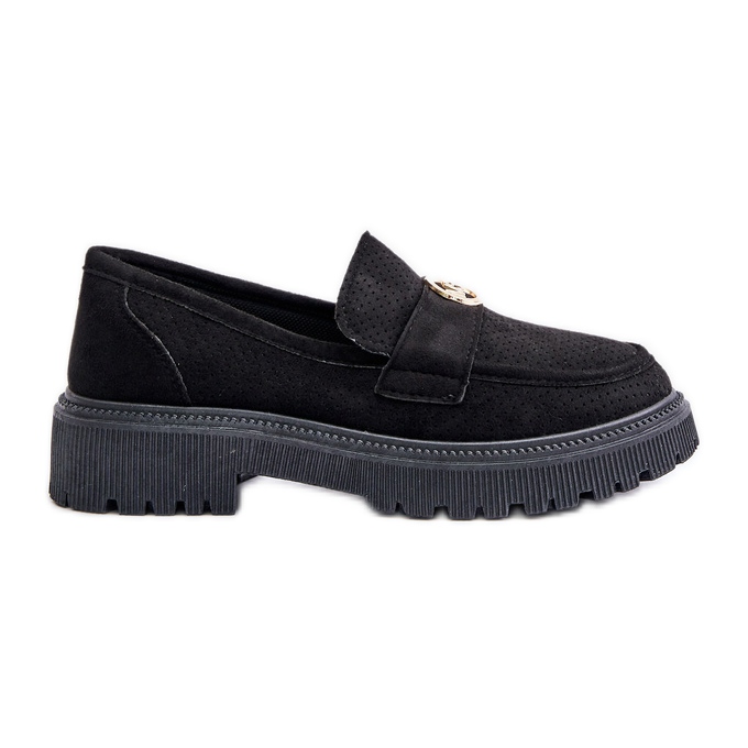 Dame Brogues mokkasiner med gulddetaljer, sort Arilva
