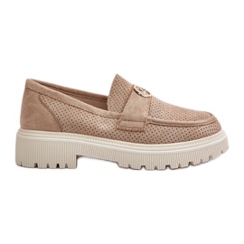 Dame Brogues Mokkasiner Med Guld Detail Khaki Arilva beige
