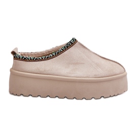 Platform hjemmesko til kvinder med broderi, lys beige neroma