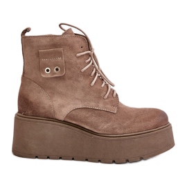 Zazoo 60499 Damestøvler i ruskind på platform og kiler Varm beige
