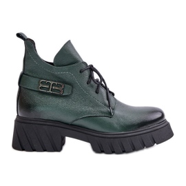 Zazoo 60483 Dame Læder Low-Top Støvler Varmet Mørkegrøn