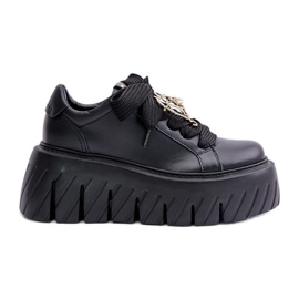 Damesneakers på en massiv sål med gulddekoration CheBello 4530 Sort